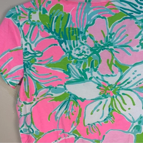 Lily Pulitzer Michele Flamingo Don’t Give a Cluck Pink Print V Neck T Shirt - Picture 10 of 12